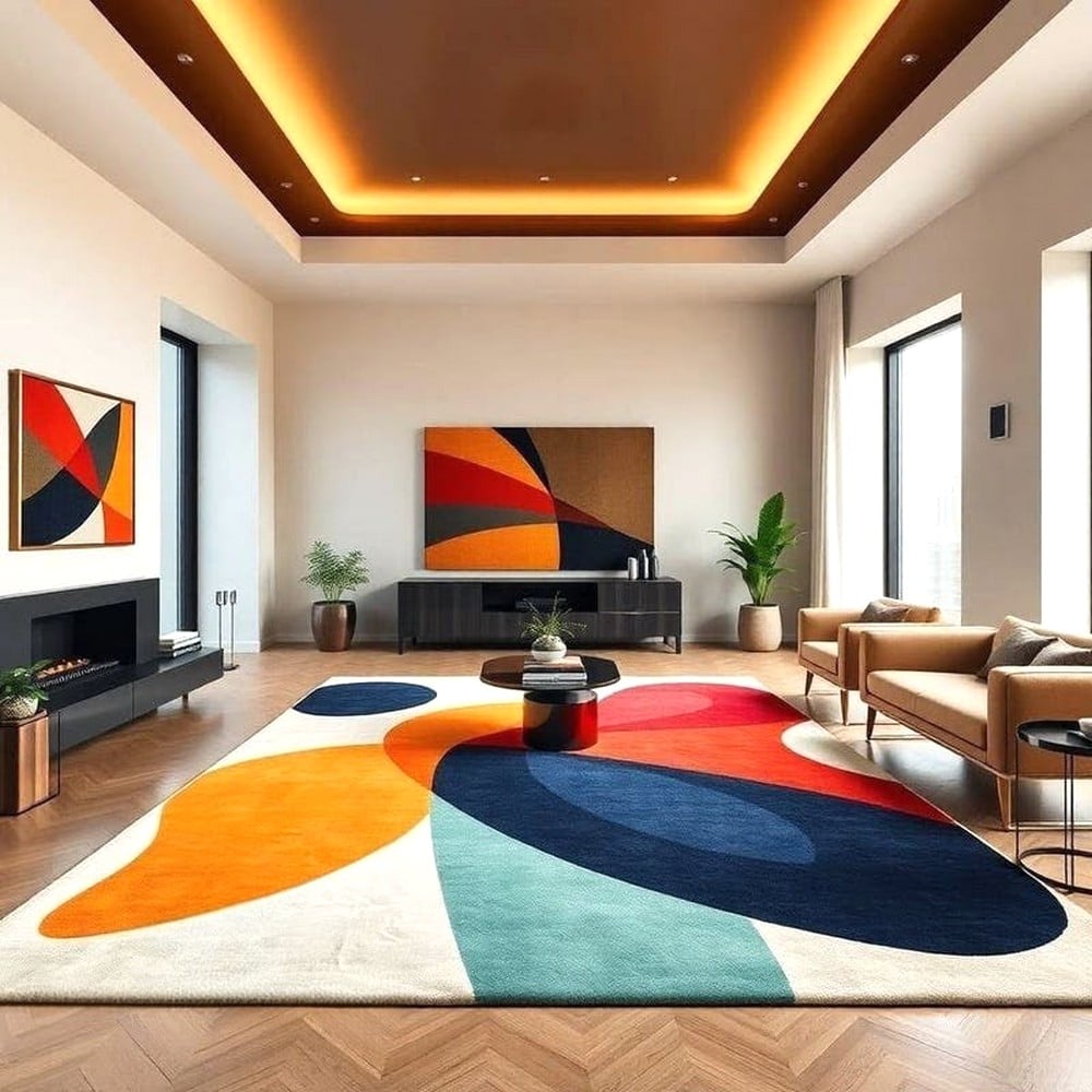 Handcrafted Color Block Abstract Modern Living Rug